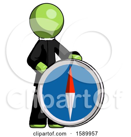 Green Clergy Man Standing Beside Large Compass by Leo Blanchette