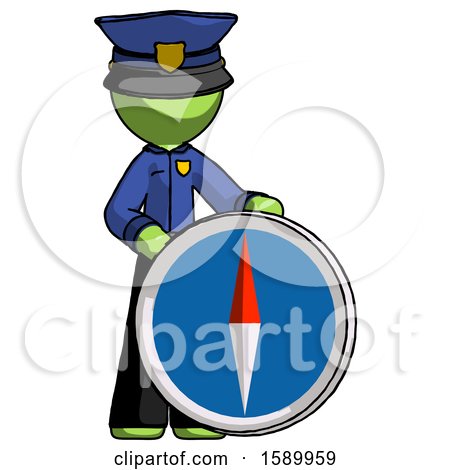 Green Police Man Standing Beside Large Compass by Leo Blanchette