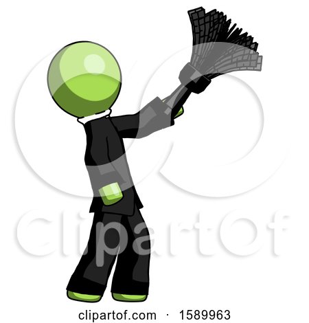 Green Clergy Man Dusting with Feather Duster Upwards by Leo Blanchette