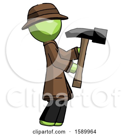 Green Detective Man Hammering Something on the Right by Leo Blanchette