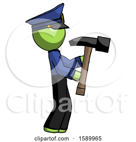 Green Police Man Hammering Something on the Right by Leo Blanchette