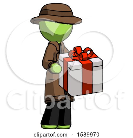 Green Detective Man Giving a Present by Leo Blanchette