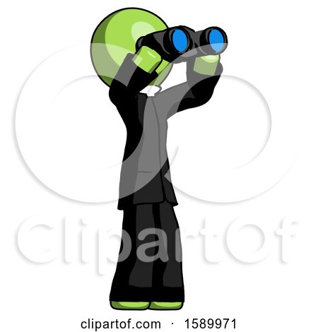 Green Clergy Man Looking Through Binoculars to the Right by Leo Blanchette