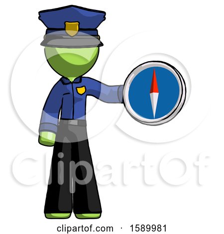 Green Police Man Holding a Large Compass by Leo Blanchette