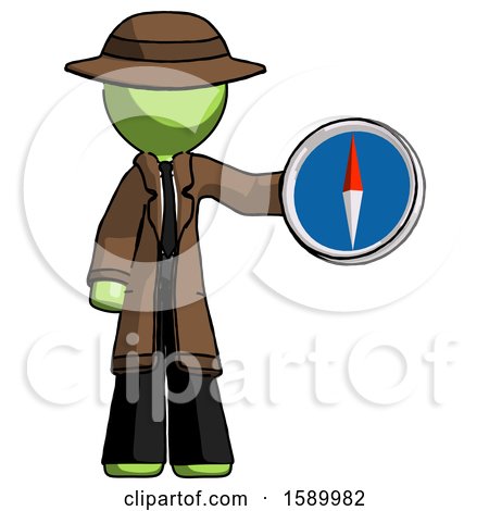Green Detective Man Holding a Large Compass by Leo Blanchette