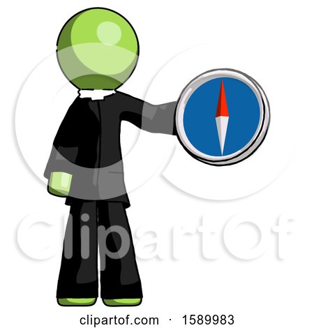 Green Clergy Man Holding a Large Compass by Leo Blanchette