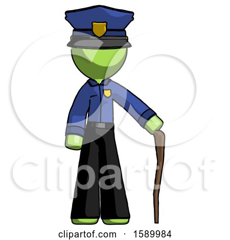 Green Police Man Standing with Hiking Stick by Leo Blanchette