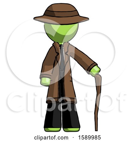 Green Detective Man Standing with Hiking Stick by Leo Blanchette
