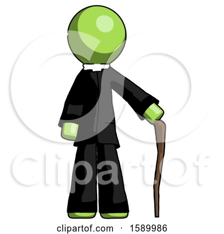 Green Clergy Man Standing with Hiking Stick by Leo Blanchette