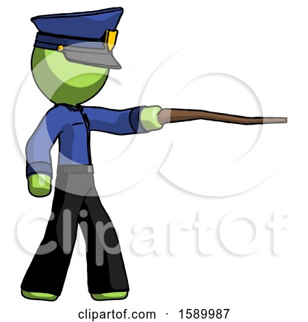 Green Police Man Pointing with Hiking Stick by Leo Blanchette
