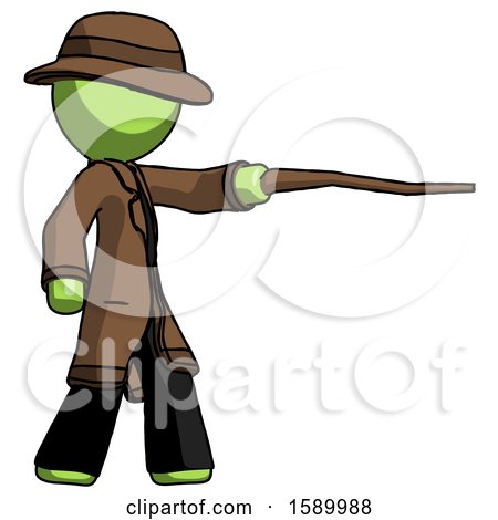 Green Detective Man Pointing with Hiking Stick by Leo Blanchette