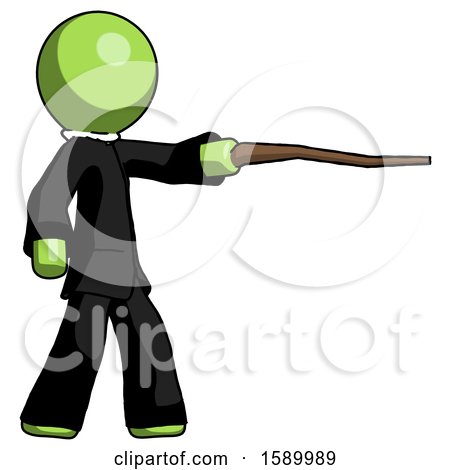 Green Clergy Man Pointing with Hiking Stick by Leo Blanchette