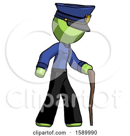 Green Police Man Walking with Hiking Stick by Leo Blanchette