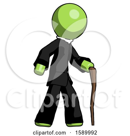 Green Clergy Man Walking with Hiking Stick by Leo Blanchette