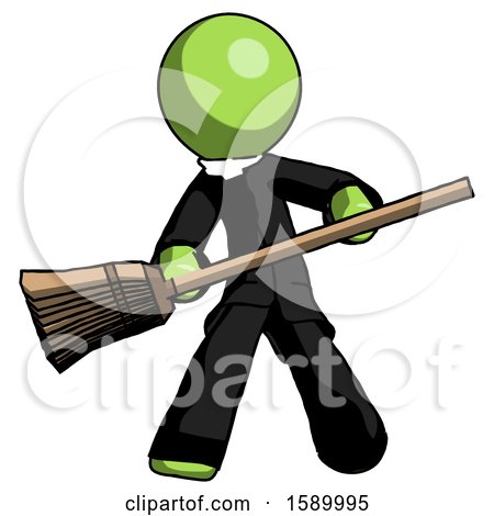 Green Clergy Man Broom Fighter Defense Pose by Leo Blanchette