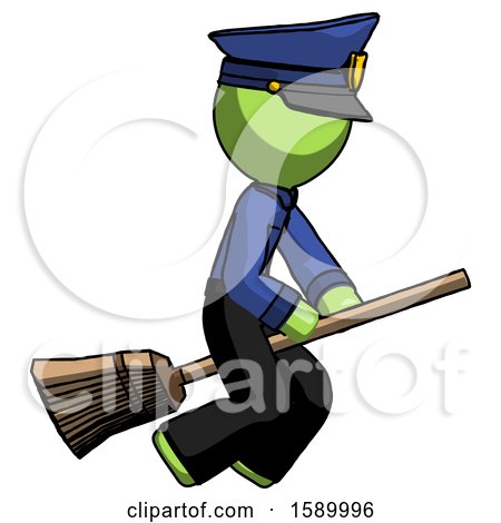 Green Police Man Flying on Broom by Leo Blanchette