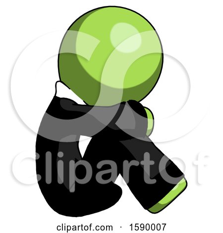 Green Clergy Man Sitting with Head down Facing Sideways Right by Leo Blanchette