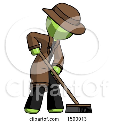 Green Detective Man Cleaning Services Janitor Sweeping Side View by Leo Blanchette