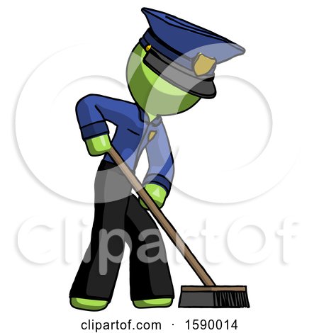 Green Police Man Cleaning Services Janitor Sweeping Side View by Leo Blanchette