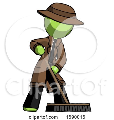 Green Detective Man Cleaning Services Janitor Sweeping Floor with Push Broom by Leo Blanchette