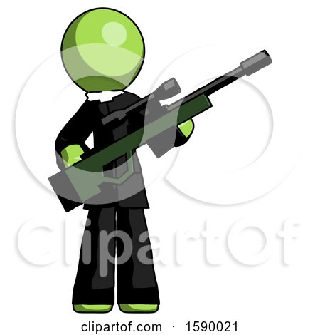 Green Clergy Man Holding Sniper Rifle Gun by Leo Blanchette