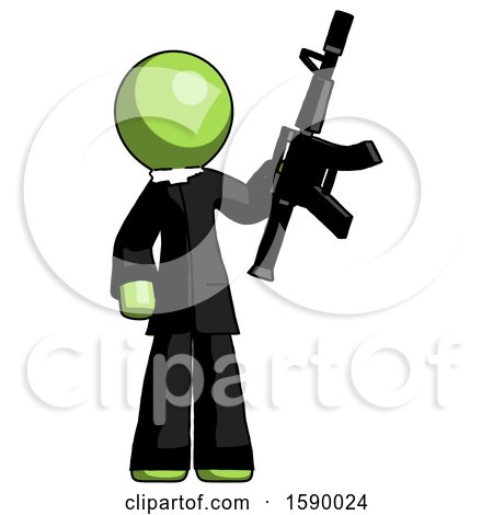 Green Clergy Man Holding Automatic Gun by Leo Blanchette