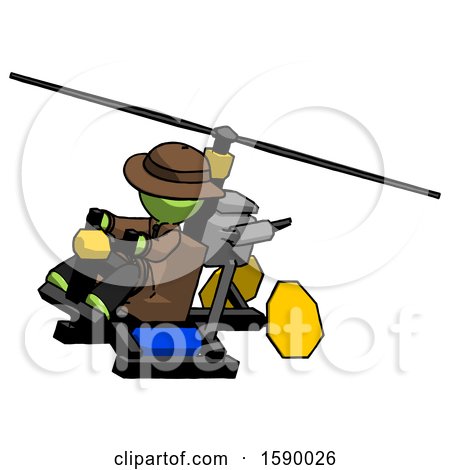 Green Detective Man Flying in Gyrocopter Front Side Angle Top View by Leo Blanchette