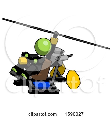 Green Clergy Man Flying in Gyrocopter Front Side Angle Top View by Leo Blanchette