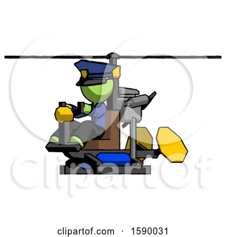 Green Police Man Flying in Gyrocopter Front Side Angle View by Leo Blanchette