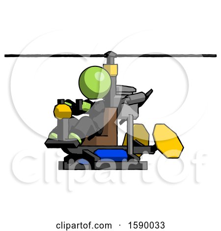 Green Clergy Man Flying in Gyrocopter Front Side Angle View by Leo Blanchette