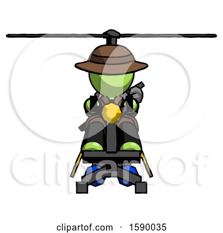 Green Detective Man Flying in Gyrocopter Front View by Leo Blanchette
