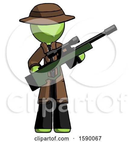 Green Detective Man Holding Sniper Rifle Gun by Leo Blanchette