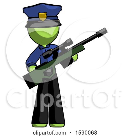 Green Police Man Holding Sniper Rifle Gun by Leo Blanchette