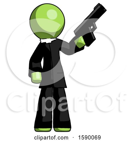 Green Clergy Man Holding Handgun by Leo Blanchette
