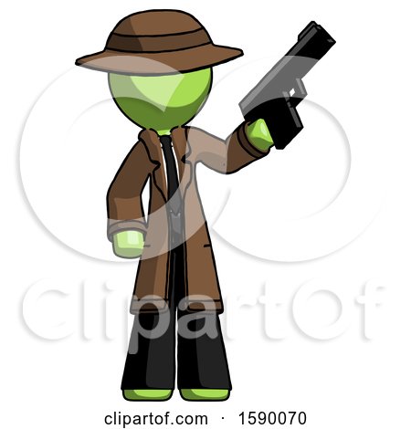 Green Detective Man Holding Handgun by Leo Blanchette