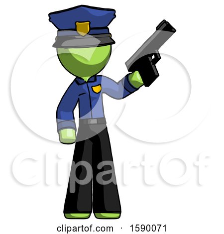 Green Police Man Holding Handgun by Leo Blanchette