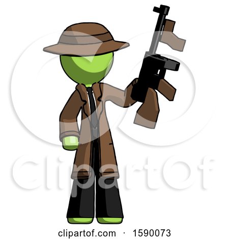 Green Detective Man Holding Tommygun by Leo Blanchette