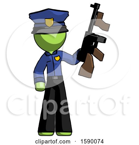 Green Police Man Holding Tommygun by Leo Blanchette