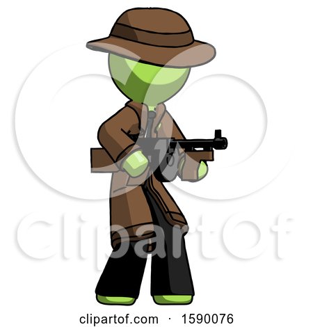 Green Detective Man Tommy Gun Gangster Shooting Pose by Leo Blanchette
