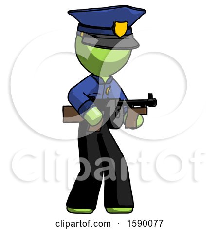 Green Police Man Tommy Gun Gangster Shooting Pose by Leo Blanchette