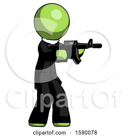 Green Clergy Man Shooting Automatic Assault Weapon by Leo Blanchette