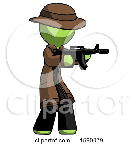 Green Detective Man Shooting Automatic Assault Weapon by Leo Blanchette