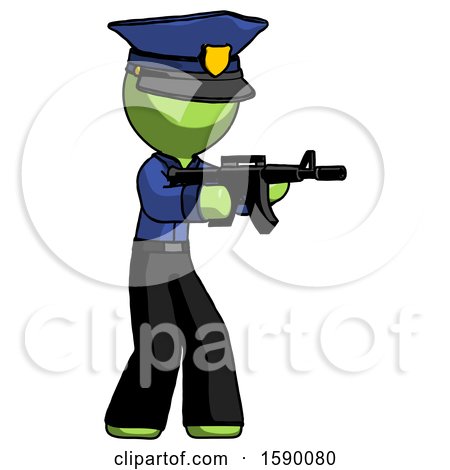 Green Police Man Shooting Automatic Assault Weapon by Leo Blanchette