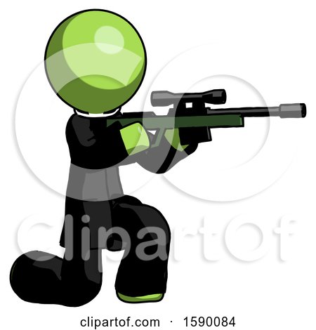 Green Clergy Man Kneeling Shooting Sniper Rifle by Leo Blanchette