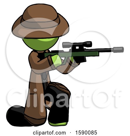 Green Detective Man Kneeling Shooting Sniper Rifle by Leo Blanchette