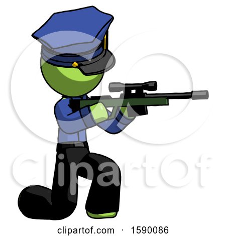 Green Police Man Kneeling Shooting Sniper Rifle by Leo Blanchette
