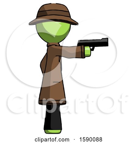 Green Detective Man Firing a Handgun by Leo Blanchette