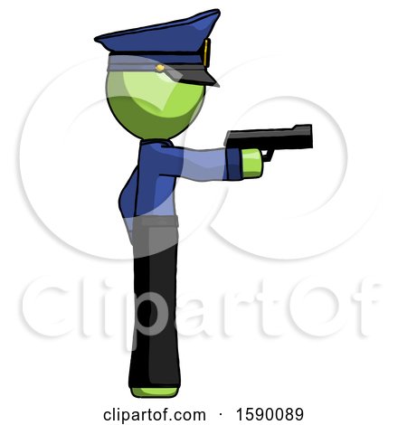 Green Police Man Firing a Handgun by Leo Blanchette