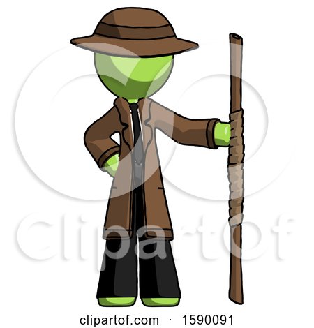 Green Detective Man Holding Staff or Bo Staff by Leo Blanchette