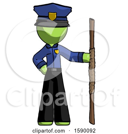 Green Police Man Holding Staff or Bo Staff by Leo Blanchette